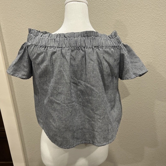 Lulu‘S Shirt Women’s Xs Short Cold Shoulder Blue Off The Shoulders Crop Top - Picture 4 of 10